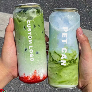 BSBH Bubble Tea Shop Custom Logo PET Can With Lid Milk Tea Coffee Cake Clear Plastic Pop Cans