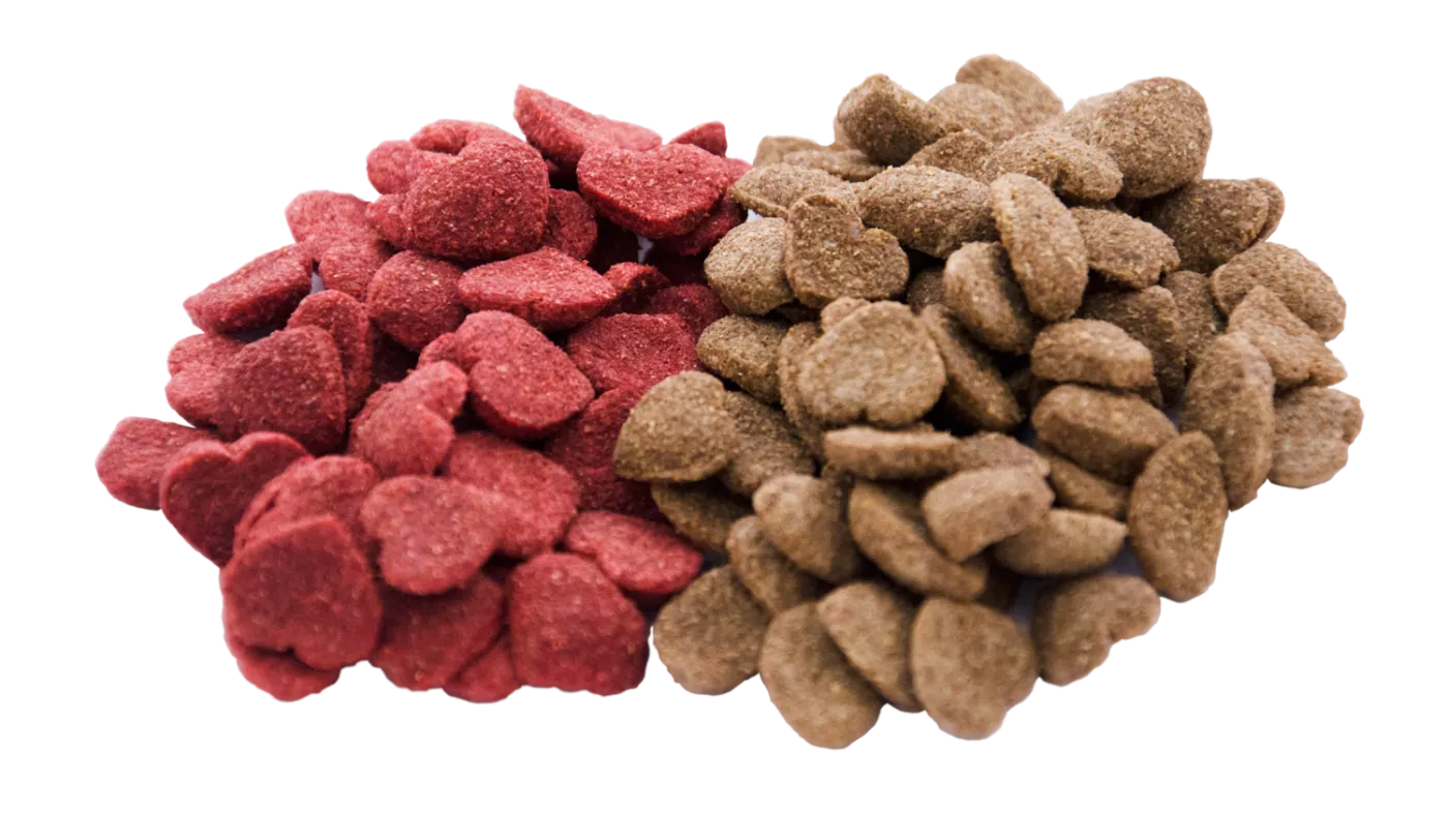 Heart shaped dog kibbles produced by EU supplier PAMAX